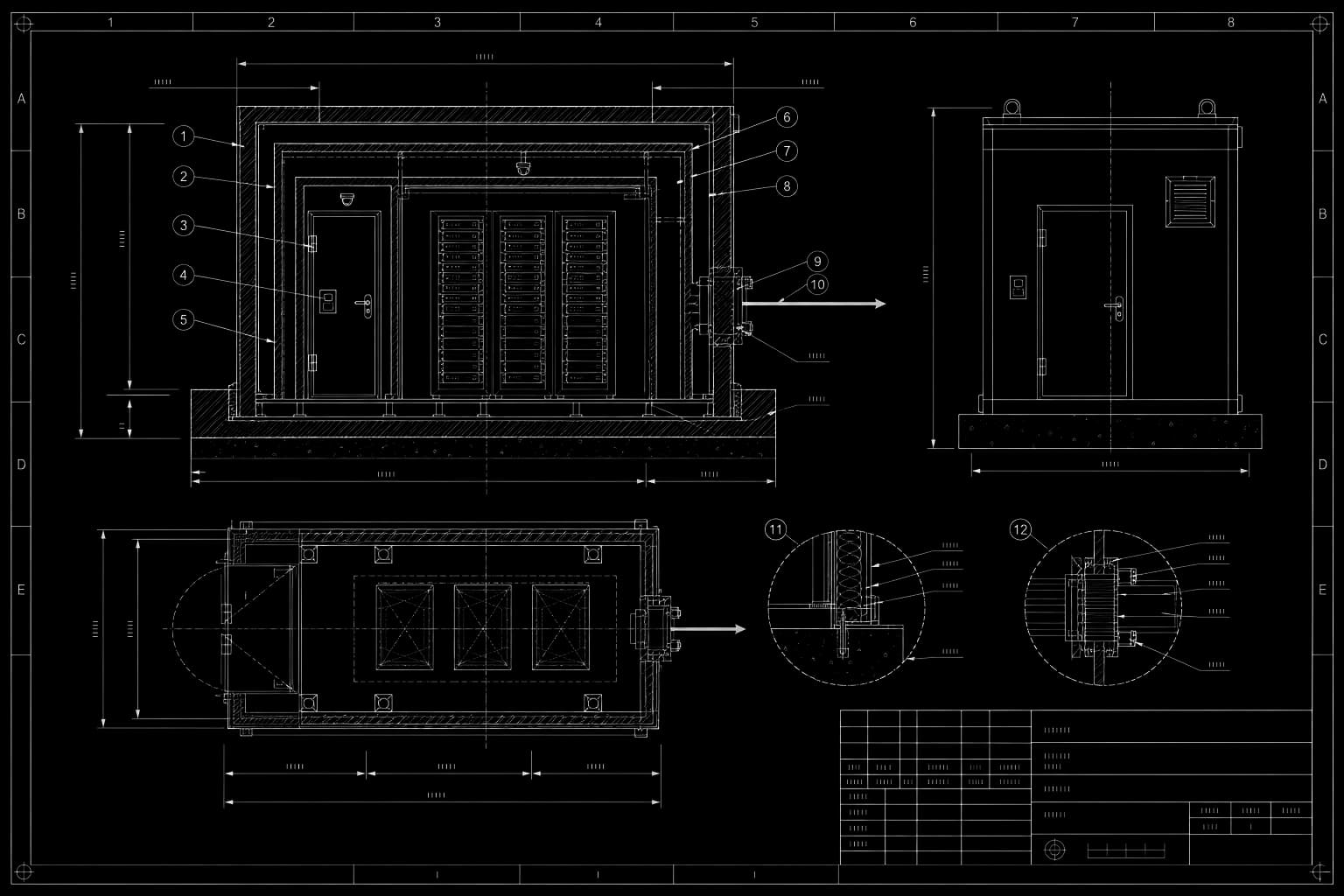 CAD blueprint of the Tower's security enclosure with one governed egress port