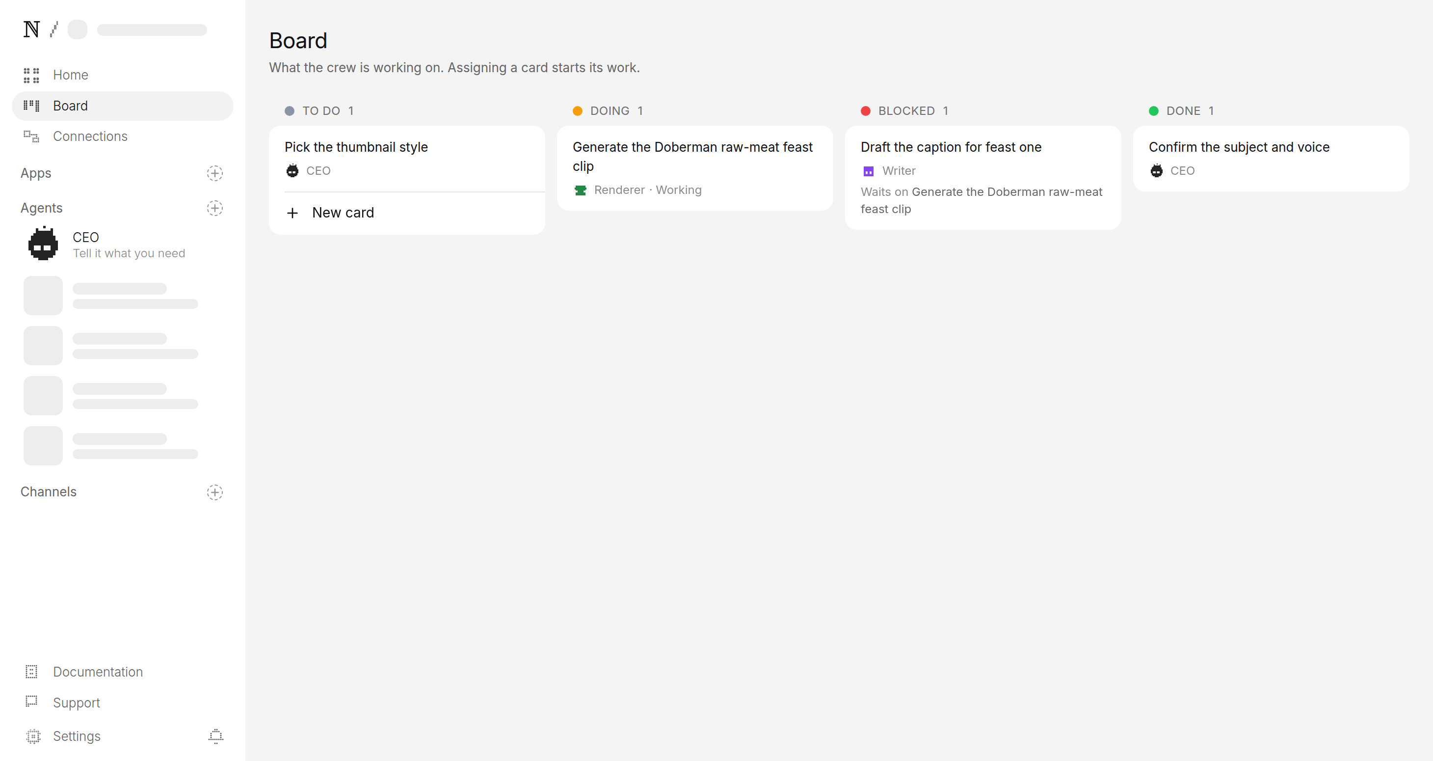 Studio agent board for an animals-eating channel