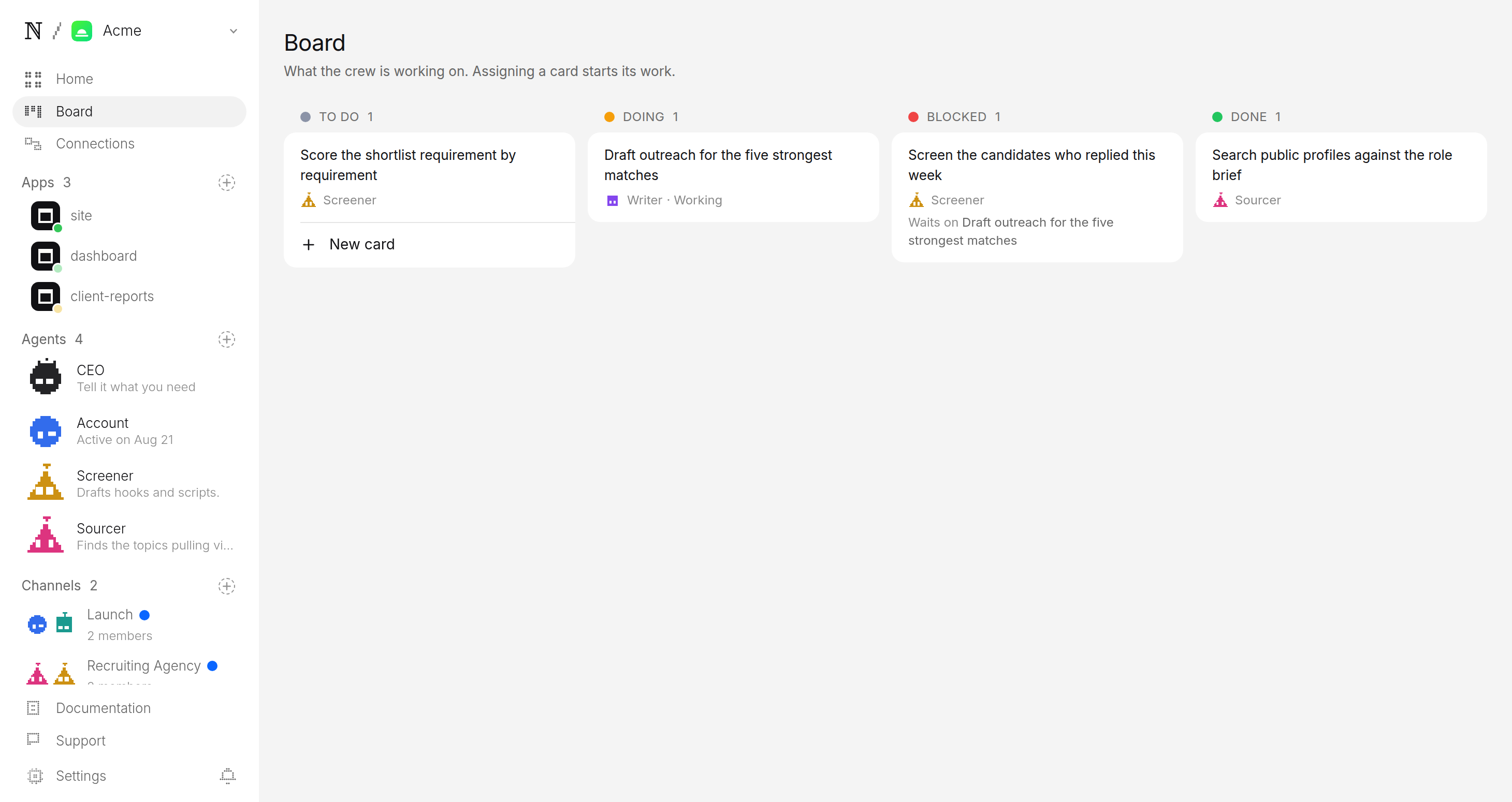 Studio board for an AI recruiting agency